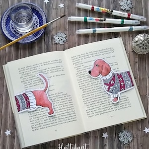 Marcador de Dachshund - Página para colorir - Cartão de felicitações - Artesanato de Natal - Faça você mesmo - Imprimíveis
