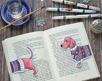 Dachshund Bookmark - Coloring Page - Greeting Card - Christmas Craft - DIY - Printables