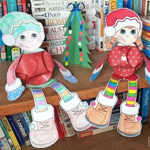 Christmas Elves Paper Craft Ornaments to Color and Craft