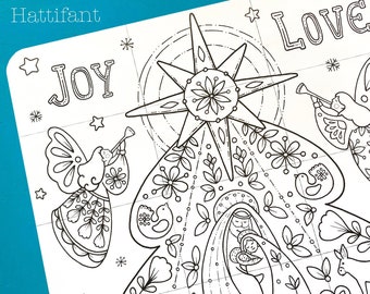 GIANT Poster | Christmas Tree Nativity to Color - Instant Download