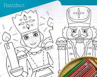 Nutcracker & Christmas Angel Posters to Color | Medium Size | Instant Download