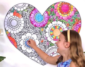 GIANT Poster | Flower Filled Heart Poster & Coloring Page