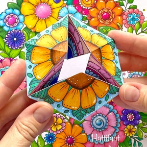 Paper Toy | Flower Kaleidocycles / Flextangles - a Paper Craft to Color & Play with | Instant Download
