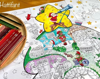 GIANT Poster | Christmas Tree - Elf Factory - to Color In including templates