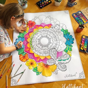 Riesenposter Frühling Mandala mit Blumen und Schmetterlingen zum Basteln und Ausmalen mit Vorlagen und Instruktionen
