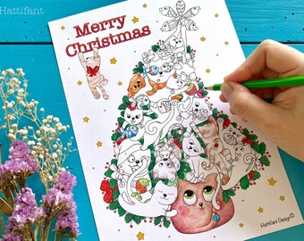 Kitty Cat Christmas Tree Advent Calendar | Christmas Countdown | Merry Catmas Coloring Page & Greeting Card