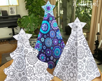 3D Mandala Christmas Tree Ensemble to Color