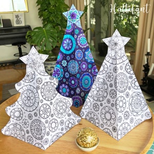 3D Mandala Christmas Tree Ensemble to Color