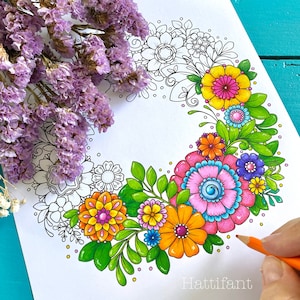 Coloring Pages & Post Cards Flower Tangles to Color Instant Download image 1