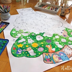 Poster GIGANTE / Albero di Natale - Animali carini da colorare