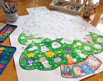 GIANT Poster | Christmas Tree - Animal Cuties to Color