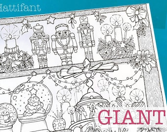 GIANT Poster | Christmas Market Stall Shelf Poster to Color In | GIANT Size - 48 pages | Instant Download