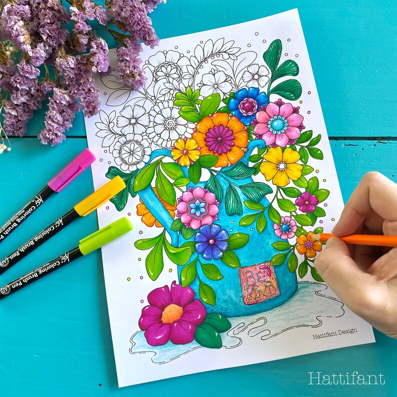 Coloring Pages & Post Cards Flower Tangles to Color Instant Download image 3