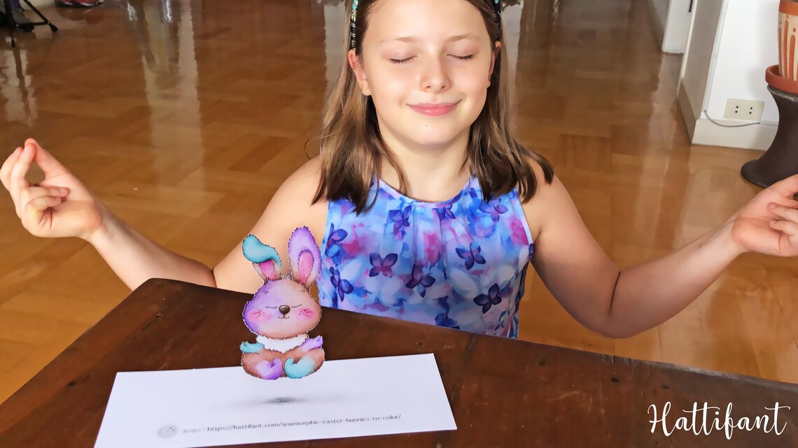 Anamorphic Easter Bunny Coloring Pages optical illusion | Etsy