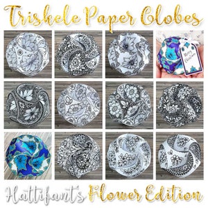 Triskele Paper Globes - Flower Edition - Seasonal Ornaments - 3D Paper Craft - 3D Coloring Pages image 3