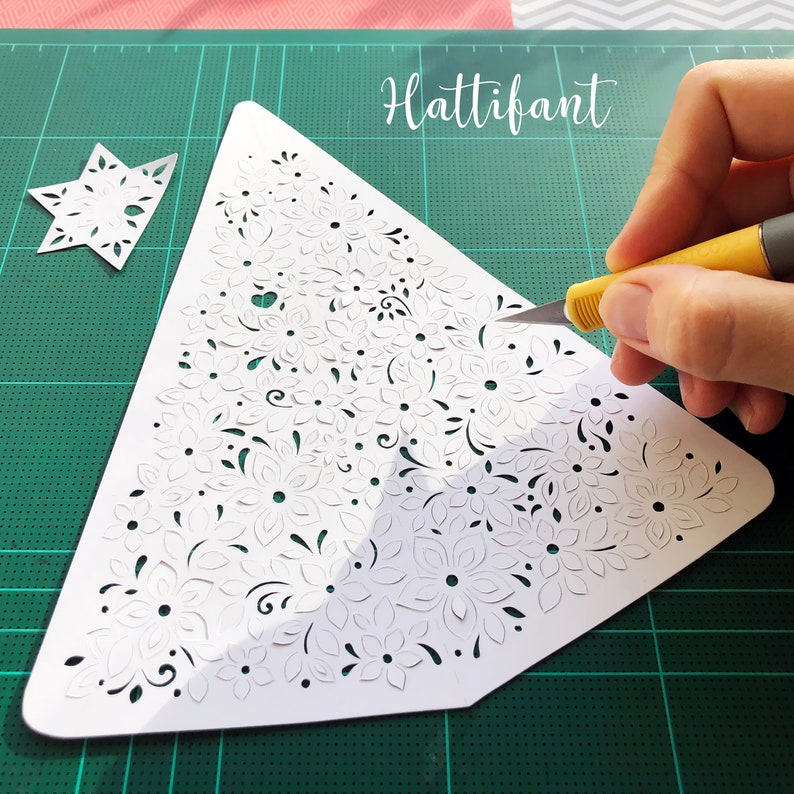 3D Paper Cut | 3D Christmas Tree Luminary With Flower & Leaf Pattern to ...