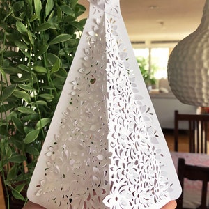 3D Paper Cut 3D Christmas Tree Luminary with flower & leaf pattern to cut by hand image 5
