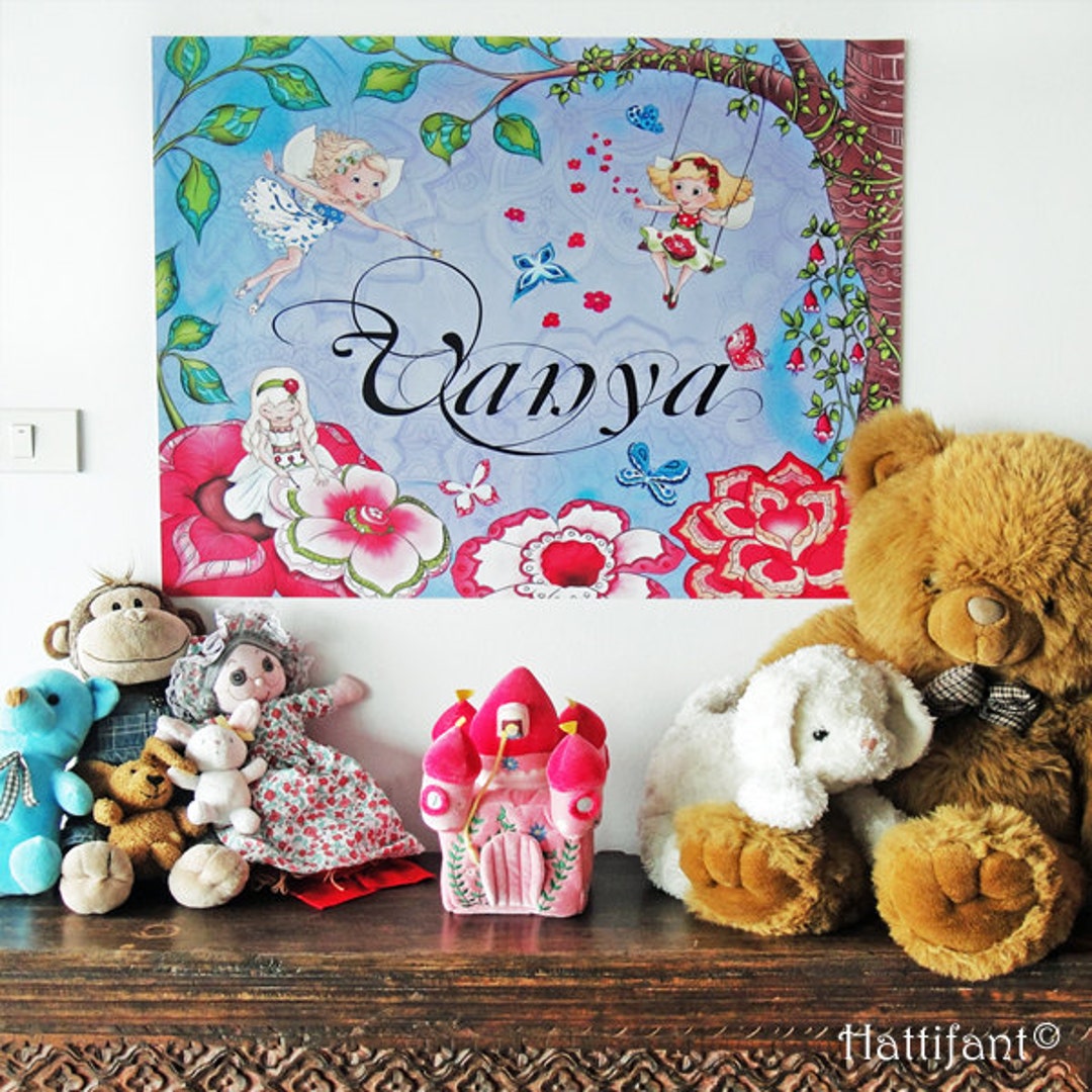 Baby Girl Nursery Wall Decal Personalized Name Décor Art Print Fairies ...