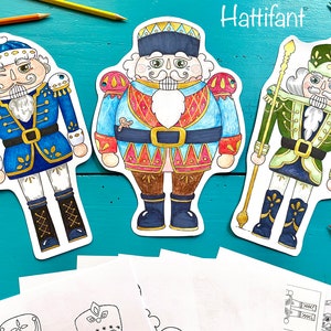 Páginas para colorear de Cascanueces, marcadores, adornos, etiquetas de regalo y más para bricolaje/descarga instantánea