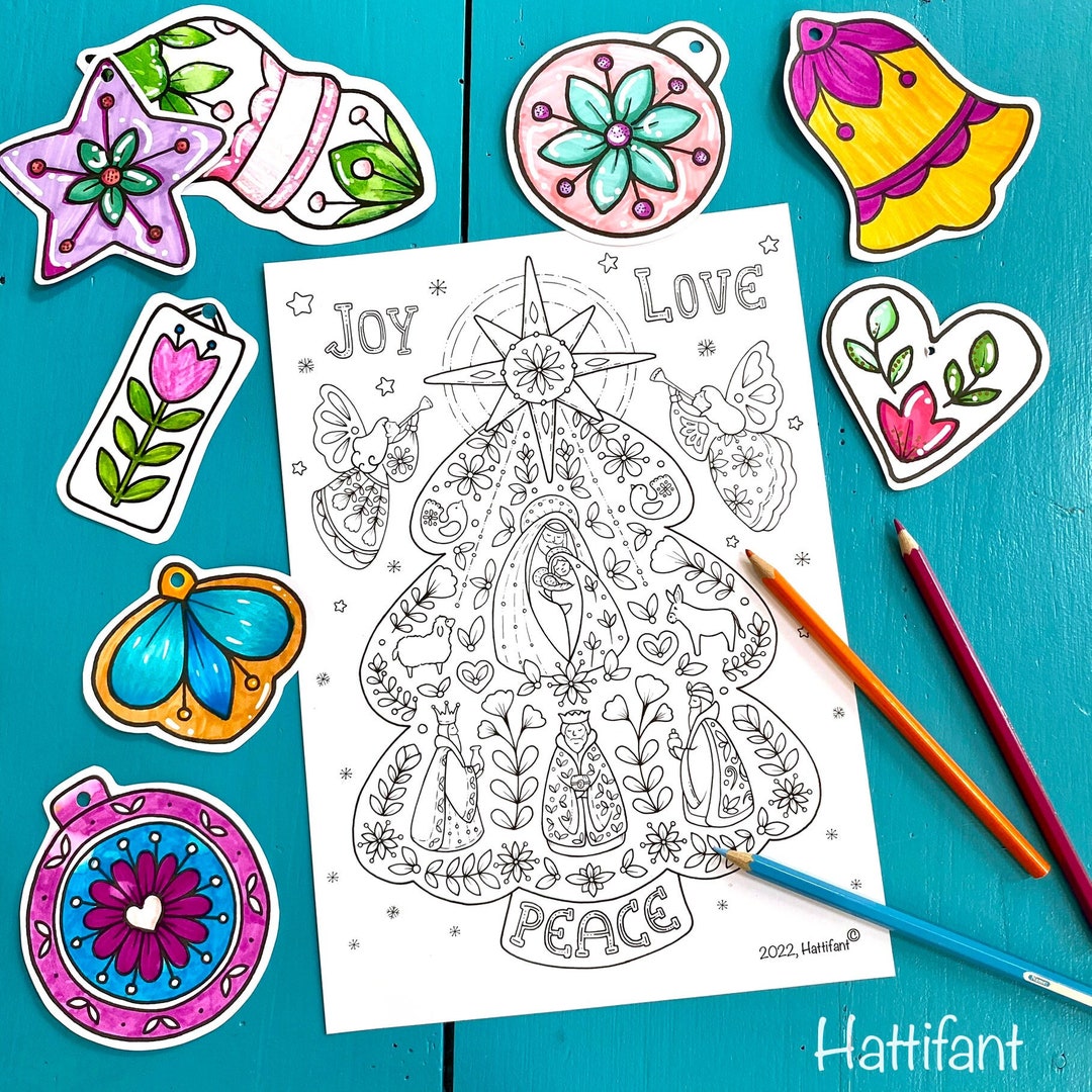 COLORING Page | Christmas Tree Nativity - Instant Download - Etsy