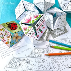 Giocattolo di carta / Caleidocicli di Pasqua / Flextangles - un lavoretto di carta da colorare e con cui giocare / Download immediato