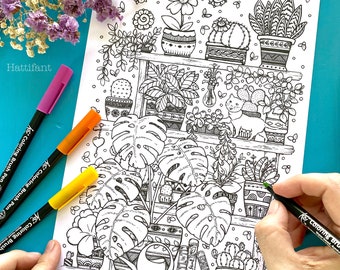 Coloring Page Bundle | 'A Kitty on the Plant Shelf'