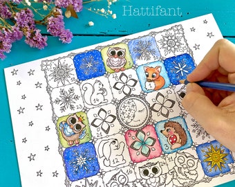 Calendrier de l'Avent - Coloriage de Cuties d'animaux des bois | Téléchargement instantané