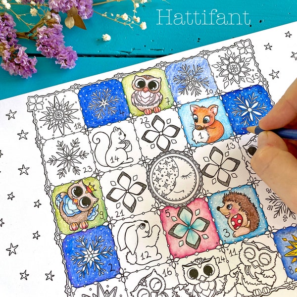 Advent Calendar - Woodland Animal Cuties Coloring Page | Instant Download