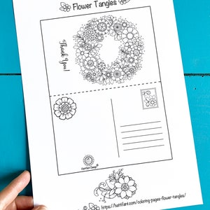 Coloring Pages & Post Cards Flower Tangles to Color Instant Download image 6