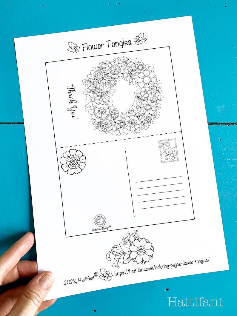 Coloring Pages & Post Cards Flower Tangles to Color Instant Download image 6