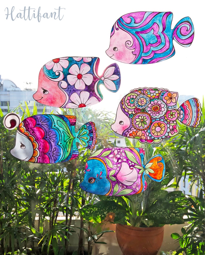 DECORATION Fish Coloring Pages to create Sun Catchers, Mobiles, Garlands and Wall Art image 1