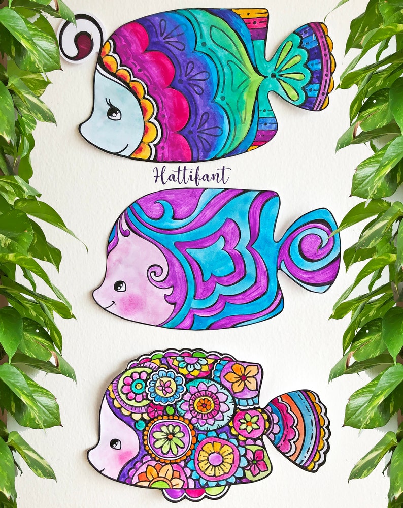 DECORATION Fish Coloring Pages to create Sun Catchers, Mobiles, Garlands and Wall Art image 3