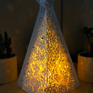 3D Paper Cut 3D Christmas Tree Luminary with flower & leaf pattern to cut by hand image 3