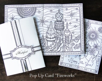 Pop Up Card Fireworks 3D Coloring incl. Coloring Pages