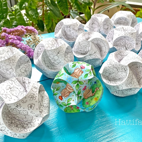 Triskele Paper Globes - Easter, Spring & Summer - Paper Balls - Paper Baubles - Paper Ornaments - 3D Paper Art - to Color and Craft