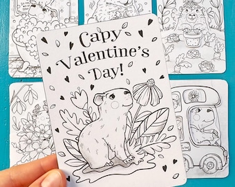 CAPYBARA Valentine&#39;s Day Gift Cards & Bookmarks to Color and DIY | Instant Download