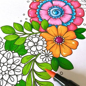 Coloring Pages & Post Cards Flower Tangles to Color Instant Download image 5