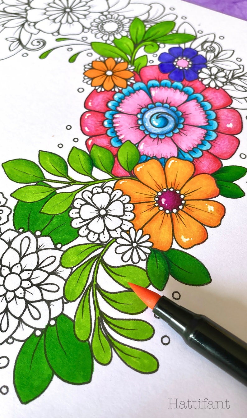 Coloring Pages & Post Cards Flower Tangles to Color Instant Download image 5