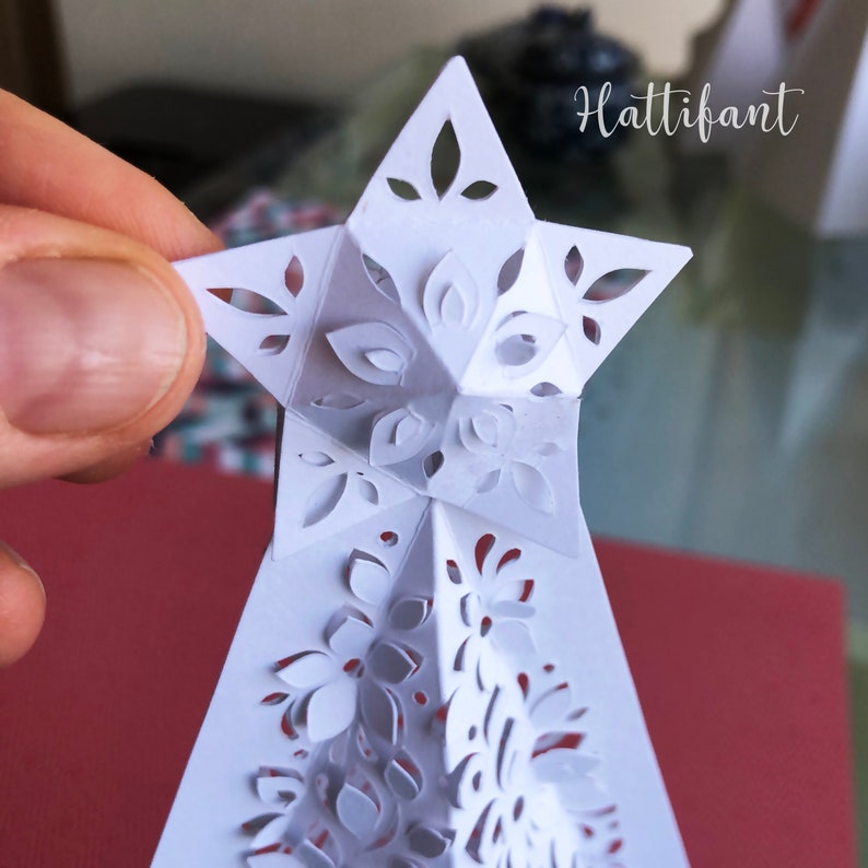 3D Paper Cut 3D Christmas Tree Luminary with flower & leaf pattern to cut by hand image 10