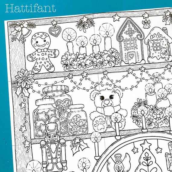 MEDIUM size | Christmas Market Stall Shelf Poster to Color In | Medium Size - 12 pages | Instant Download