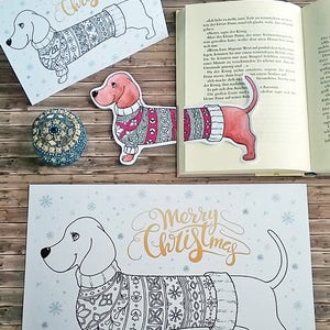 Dachshund Bookmark - Coloring Page - Greeting Card - Christmas Craft ...