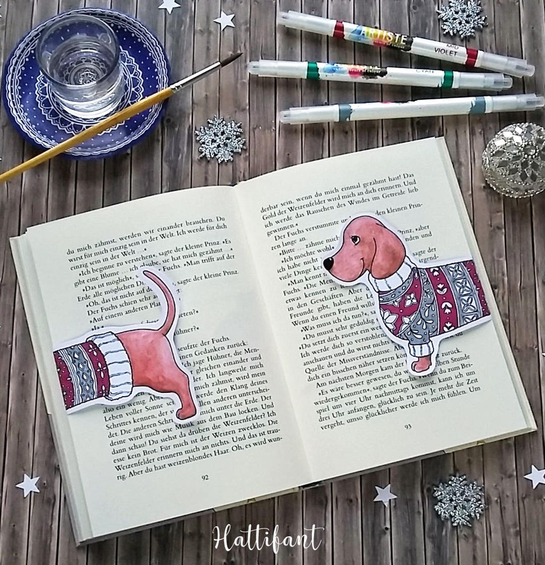Dachshund Bookmark - Coloring Page - Greeting Card - Christmas Craft ...