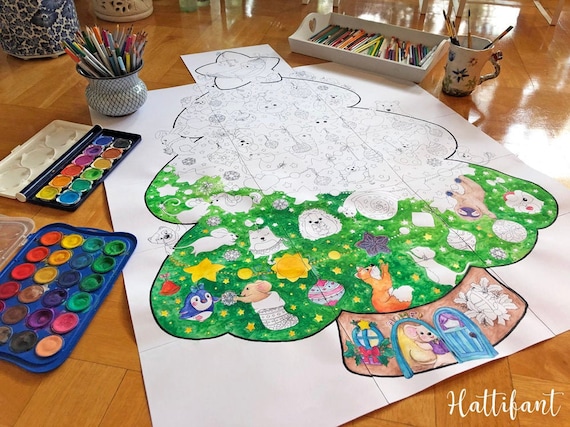 GIANT Poster  Christmas Tree - Animal Cuties to Color