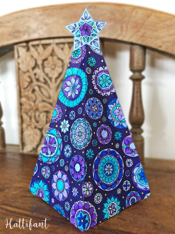 3d Mandala Christmas Tree Ensemble To Color Etsy