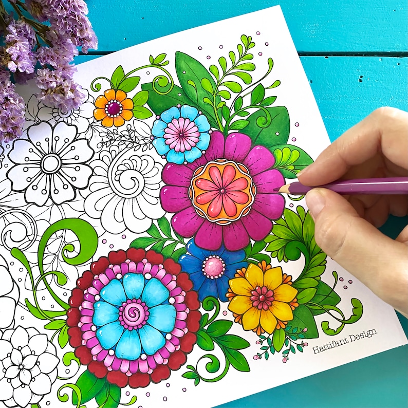 Coloring Pages & Post Cards Flower Tangles to Color Instant Download image 4