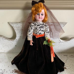 Vintage Bridesmaid Doll Velvet Dress