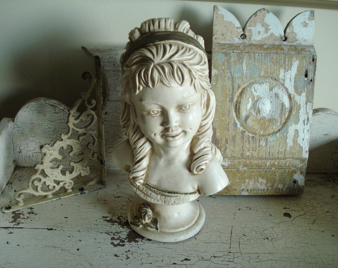 SALE Vintage Bust Statue Young Woman Dated 1962 French Paris Florentine