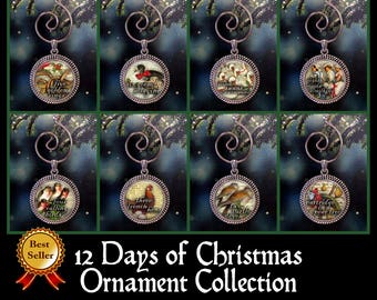12 Days of Christmas Ornament Set: Bronze or Silver Finish, Heirloom Xmas Decor