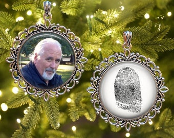 Personalized Fingerprint Photo Christmas Ornament: Remembrance Memorial