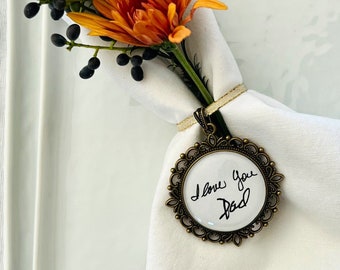 HANDWRITING Memorial Napkin Ring - Christmas Ornament with PHOTO 2- SIDED - Handwriting Remembrance - Loss of Loved One - Family Remembrance